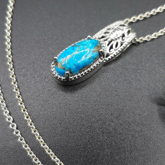 Mojave Blue Turquoise earrings and Chestnut Brine Turquoise pendant set Sterling - Picture 3 of 6